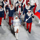 Russia’s flag-bearer Alexander Zubkov leads his country’s contingent during the athletes’ parade at the opening ceremony.